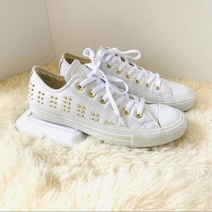 Converse Gold Studded White Leather Sneakers Size8